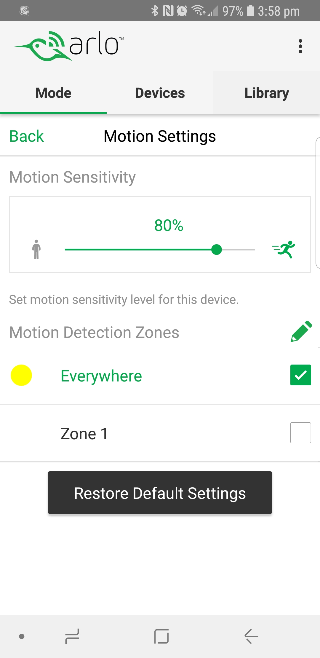 motion detection and sensitivity settings
